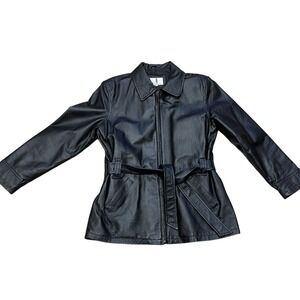 vintage leather Jacket Tie Wasist Women's Medium Black Lined Zip Timothy Daniels